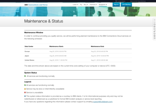 IBM Connections Cloud maintenance screenshot